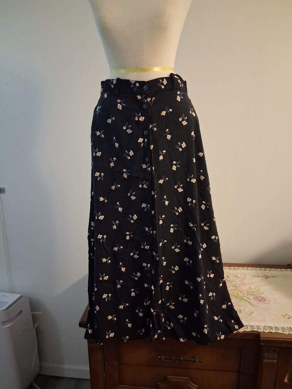 Expressions Black Midi Skirt with White Floral Print